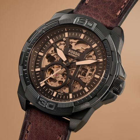 Đồng hồ cơ nam tự động Fossil Bronson, dây da thật, 44MM màu nâu, ME3219