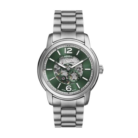 Đồng hồ cơ nam FOSSIL HERITAGE Automatic dây thép không gỉ, màu GREEN lộ cơ ME3262, mặt 43MM