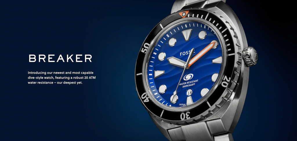 Đồng hồ nam Fossil Breaker Dive kháng nước 20 ATM bơi lặn, mặt 42mm, dây slicone FS6062 - màu đen