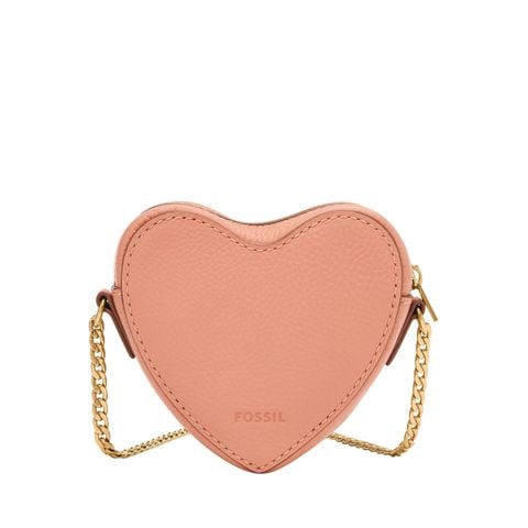 Túi nữ Fossil VDAY SL10082681 da thật, hình trái tim, khóa kéo màu vàng