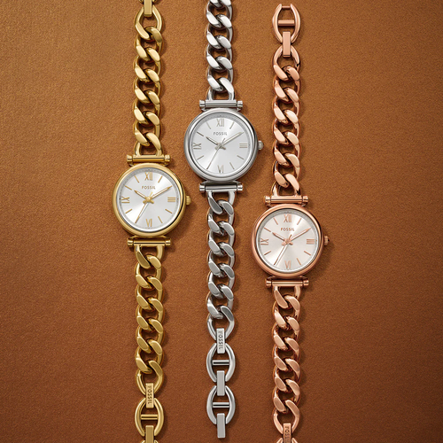 Đồng hồ nữ Fossil CARLIE ES5331 dây thép không gỉ, mặt 28MM, màu bạc, kim dạ quang và cọc số La Mã