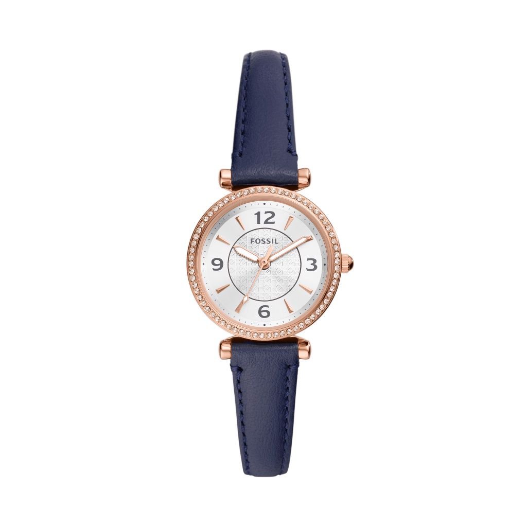 Đồng hồ nữ Fossil Carlie dây da, mặt 28 MM, màu xanh dương, ES5295