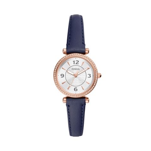 Đồng hồ nữ Fossil Carlie dây da, mặt 28 MM, màu xanh dương, ES5295