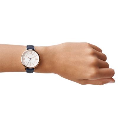 Đồng hồ nữ Fossil Jacqueline dây da, mặt 36 MM, màu xanh dương, ES3843