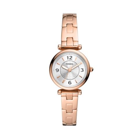 Đồng hồ nữ Fossil Carlie dây thép không gỉ, mặt 28MM, màu vàng hồng ES5202
