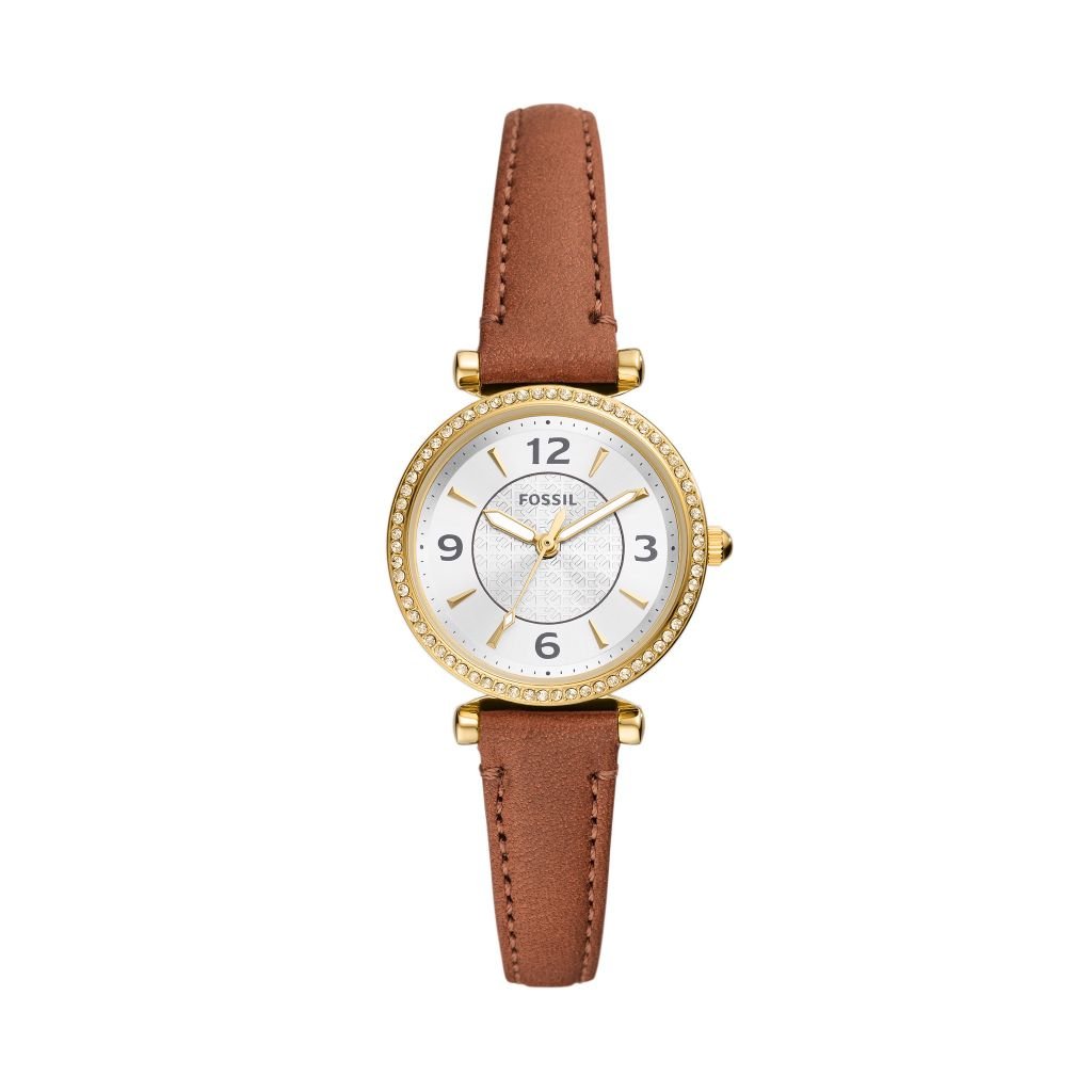 Đồng hồ nữ Fossil Carlie dây da, mặt 28 MM, màu nâu, ES5297
