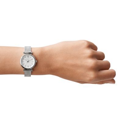 Đồng hồ nữ Fossil CARLIE MINI, mặt bằng xà cừ 29mm, vỏ thép không gỉ ES4432 - màu bạc