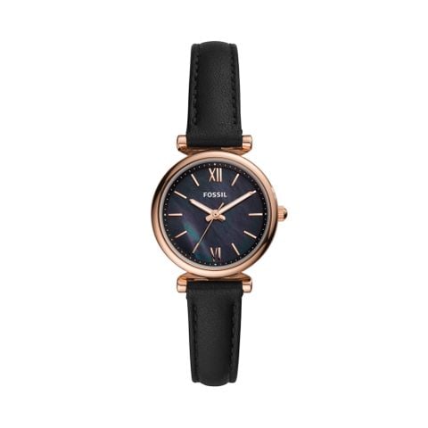 Đồng hồ nữ Fossil Carlie Mini dây da, mặt xà cừ 28 MM, màu đen, ES4700