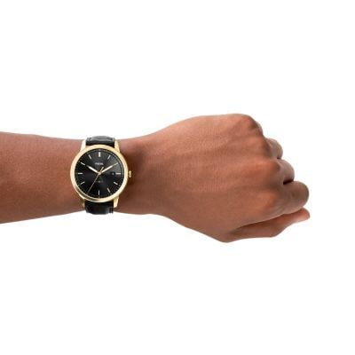 Đồng hồ nam Fossil The Minimalist Solar dây da, mặt 44 MM, màu đen, FS5840