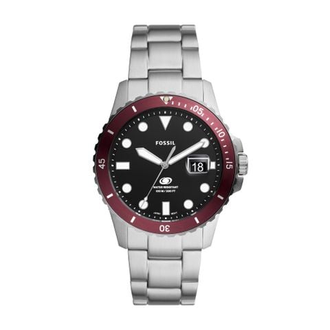 Đồng hồ nam Fossil Fossil Blue dây kim loại, mặt 42 MM viền đỏ nâu, màu bạc, FS6013