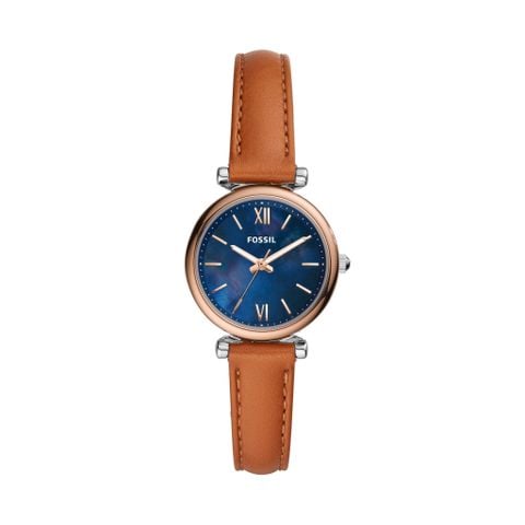 Đồng hồ nữ Fossil Carlie Mini dây da, mặt 28 MM, màu nâu, ES4701