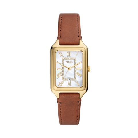 Đồng hồ nữ Fossil Raquel dây da thật màu nâu, mặt chữ nhật khảm xà cừ 26 MM, ES5307