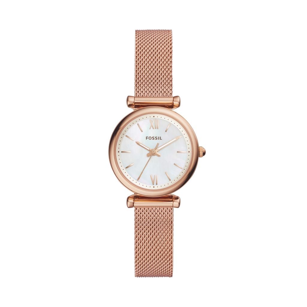 Đồng hồ nữ Fossil Carlie dây kim loại, mặt 28 MM, màu vàng hồng, ES4433