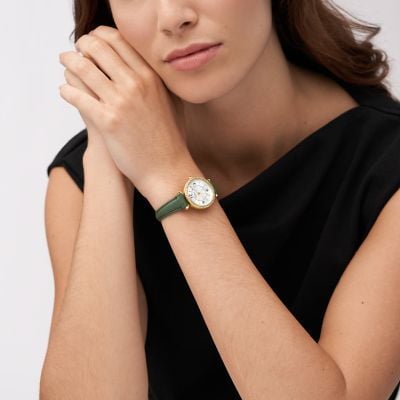  Đồng hồ nữ Fossil Carlie dây da ES5298 - màu xanh oliu 