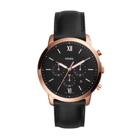 Đồng hồ nam Fossil NEUTRA CHRONO, mặt 44mm, xem ngày, đếm thời gian, dây da FS5381I - màu đen, viền màu vàng hồng