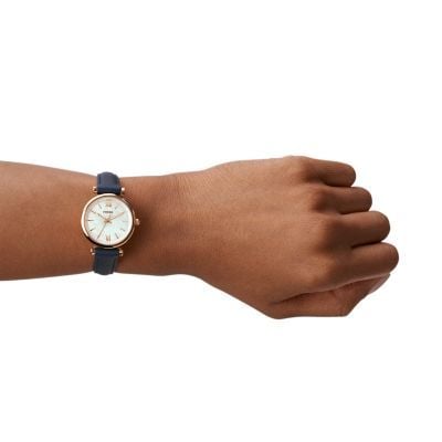 Đồng hồ nữ Fossil Carlie Mini dây da xanh, mặt 28 MM, ES4502