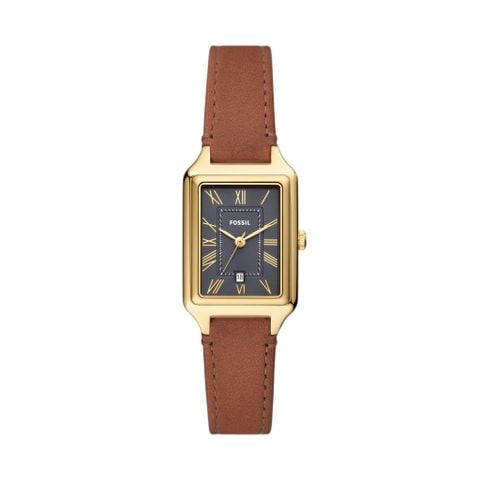 Đồng hồ nữ Fossil Raquel dây da thật màu nâu, mặt chữ nhật xám than 23 MM, ES5303