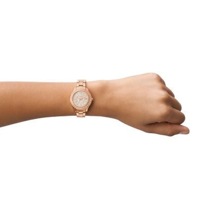 Đồng hồ nữ Fossil Stella dây kim loại, mặt 30 MM, màu vàng hồng, ES5136