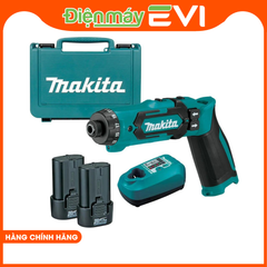 Máy vặn vít dùng ppin Makita  DF012DSE Có thể sử dụng cho cả khoan và vặn vít. Sạc(DC10WA) / 2 pin 1.5Ah(BL0715) / Mũi vít (+)(+)(784202-3) / Mũi vít (+)(+)(784243-9)