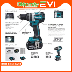 Máy khoan pin cầm tay Makita DDF484RFE Tích hợp 2 pin dung lượng cao 3.0AH và bộ sạc nhanh giúp sạc đầy nhanh chóng và sử dụng lâu dài