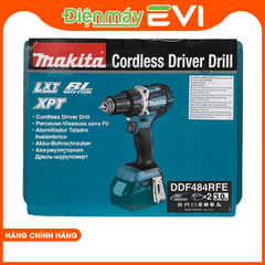 Máy khoan pin cầm tay Makita DDF484RFE Tích hợp 2 pin dung lượng cao 3.0AH và bộ sạc nhanh giúp sạc đầy nhanh chóng và sử dụng lâu dài
