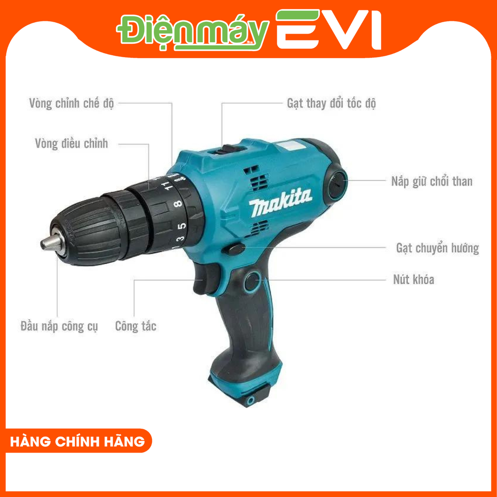 Máy khoan búa và vặn vít điện Makita HP0300  Được trang bị động cơ mạnh mẽ, cho hiệu suất làm việc cao. Chức năng khoan và vặn vít kép tiện lợi cho công việc thay đổi nhanh chóng