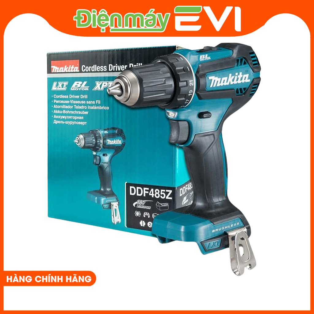 Máy khoan pin cầm tay Makita DDF485Z Động cơ BL cung cấp mô-men xoắn cực đại 50Nm (440 in.lbs.) giúp thực hiện các tác vụ nặng