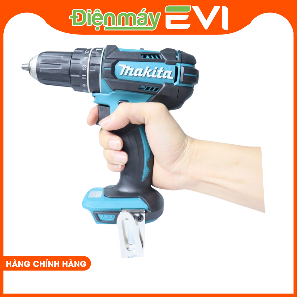 Máy khoan pin cầm tay Makita DHP482Z Tốc độ đập cao/ thấp 0 – 28500 / 0 – 9000 l/p. Lực siết tối đa cứng và mềm 62Nm / 36Nm