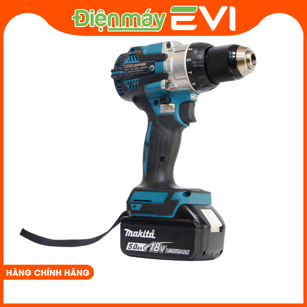 Máy khoan pin cầm tay Makita DHP489RTJ khoan tường, thép, gỗ với độ sâu lên đến 16mm, 13mm và 51mm