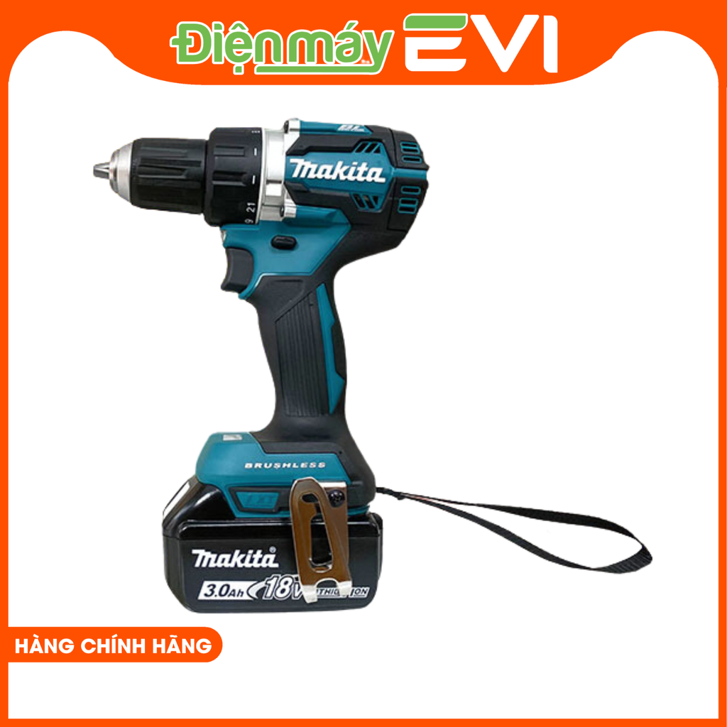 Máy khoan pin cầm tay Makita DDF484RFE Tích hợp 2 pin dung lượng cao 3.0AH và bộ sạc nhanh giúp sạc đầy nhanh chóng và sử dụng lâu dài