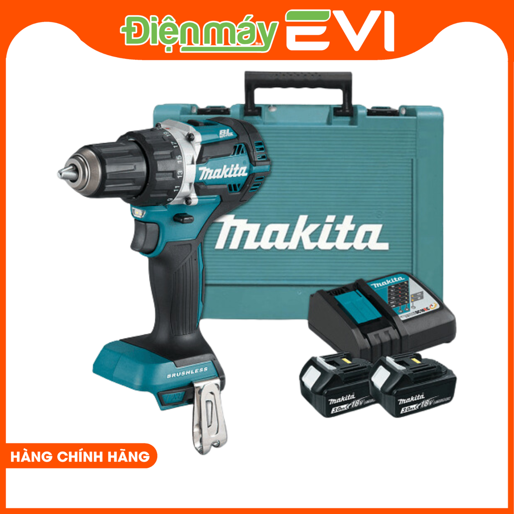 Máy khoan pin cầm tay Makita DDF484RFE Tích hợp 2 pin dung lượng cao 3.0AH và bộ sạc nhanh giúp sạc đầy nhanh chóng và sử dụng lâu dài