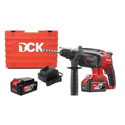 Máy khoan búa dùng pin DCK KDZC04-24 (TYPE FK) Bên cạnh máy, còn đi kèm 1 bộ sạc 20V 4A, 1 tay cầm phụ, 1 thước đo độ sâu và 1 vali nhựa