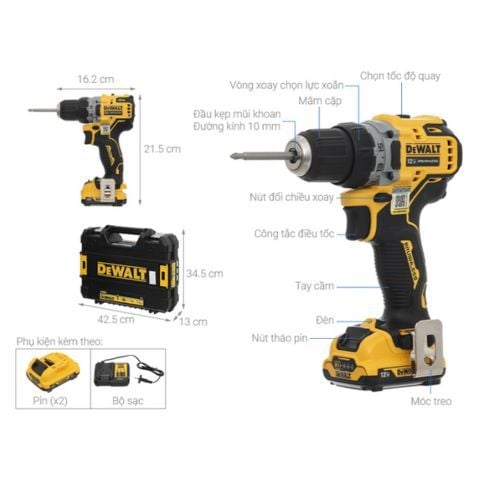 Máy khoan pin Dewalt DCD701D2-KR Lực siết cao 57.5Nm Đầu kẹp mũi khoan tối đa 10mm