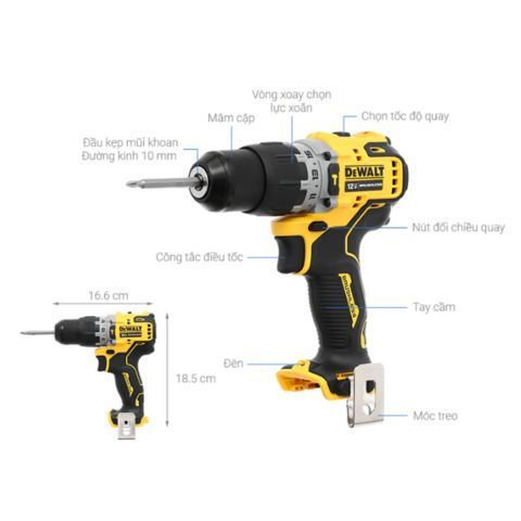 Máy khoan pin động lực Dewalt DCD706N-KR Lực siết tối đa cứng 57.5Nm và mềm 25.5Nm