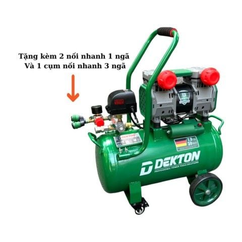 Máy nén khí không dầu 30L Dekton DK-AC3930Plus tặng kèm 2 nối nhanh 1 ngã và 1 cụm nối nhanh 3 ngã