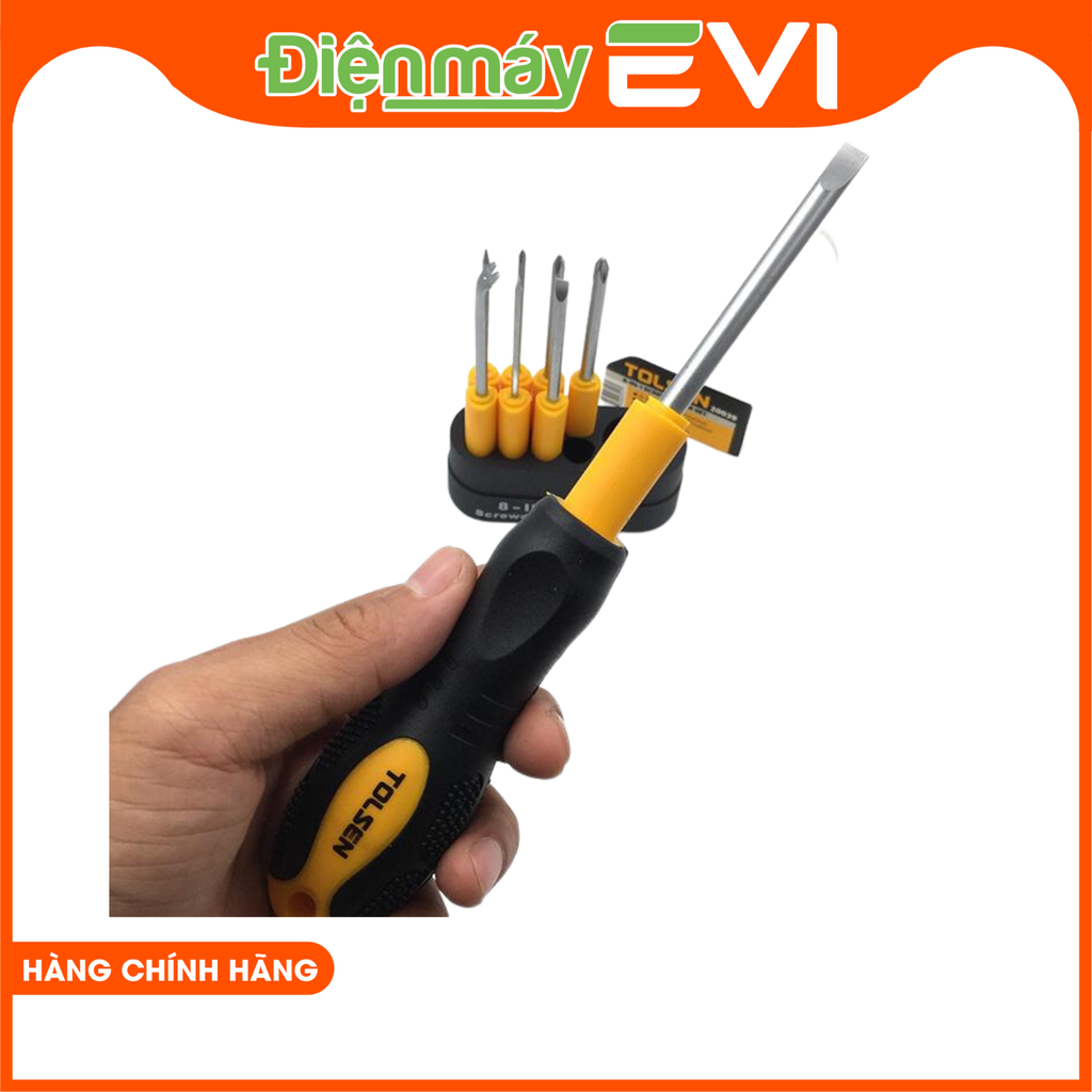 Bộ Vít 9 Cây Tolsen 20039 thiết kế thông minh, độc đáo. Bộ sản phẩm 8 trong 1 gọn gàng trên một chiếc khay nhỏ nhắn xinh xinh