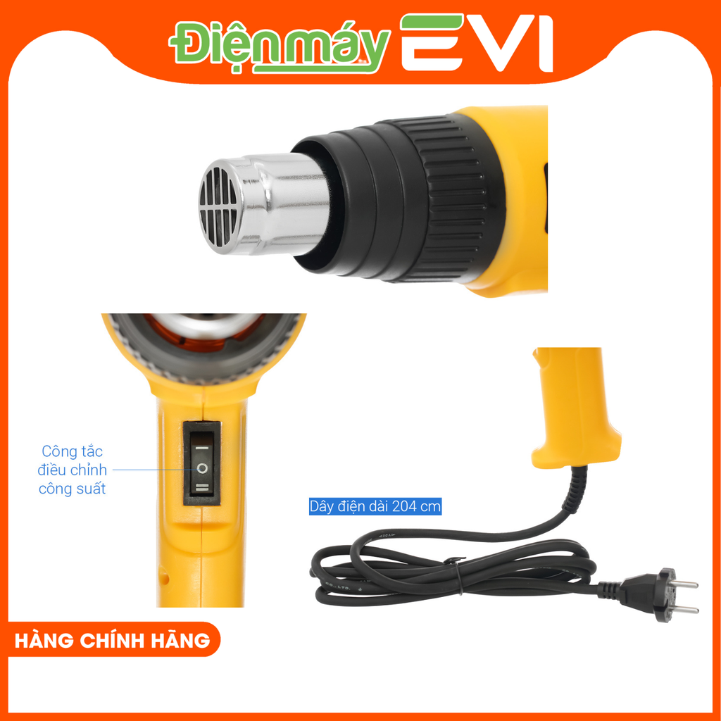 Máy khò hơi nóng TOLSEN 79100 2000W Có 2 mức lưu lượng gió với cấp 1 là 300 lít/phút, cấp 2 đạt 500 lít/phút, 2 mức nhiệt độ ở cấp 1 là 350°C trong khi cấp 2 cho 550°C