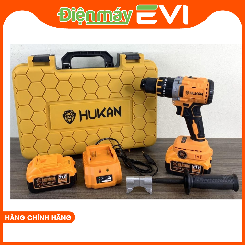 Máy khoan pin HuKan F88 ba chức năng khoan, búa, vít lực siết 95Nm. Máy nguyên bộ 2 pin, 1 sạc giúp tiết kiệm chi phí mua pin, sạc rời