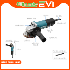 Máy mài góc Makita M9556HB Công suất mạnh mẽ 840W, tốc độ không tải tối đa 11000 vòng/phút. Đường kính đĩa 100mm