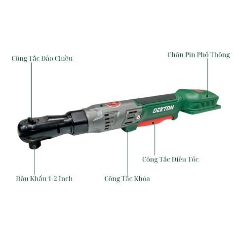 Máy siết bulong góc pin Dekton M21-RW90BL Lực siết 90Nm, siết chặt các bulong và ốc vít có kích thước trung bình đến lớn