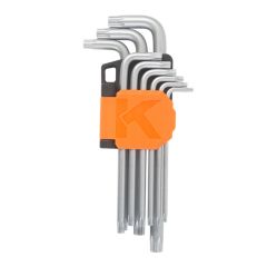 Bộ lục giác đầu hoa thị chữ L loại dài bằng thép Cr-V (1 bộ 9 cái) Kendo-20743