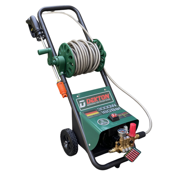 Máy rửa xe Dekton DK-CWR3000A Motor dây đồng 100%. Kèm Dây xịt dài 15m, công suất 3000W, áp lực nước 180Bar.