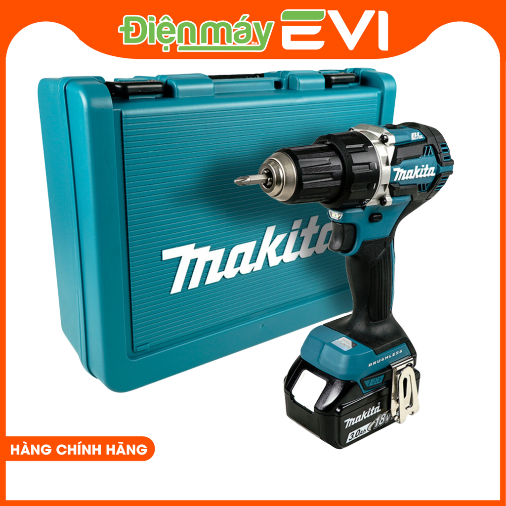 Máy khoan pin cầm tay Makita DDF484RFE Tích hợp 2 pin dung lượng cao 3.0AH và bộ sạc nhanh giúp sạc đầy nhanh chóng và sử dụng lâu dài