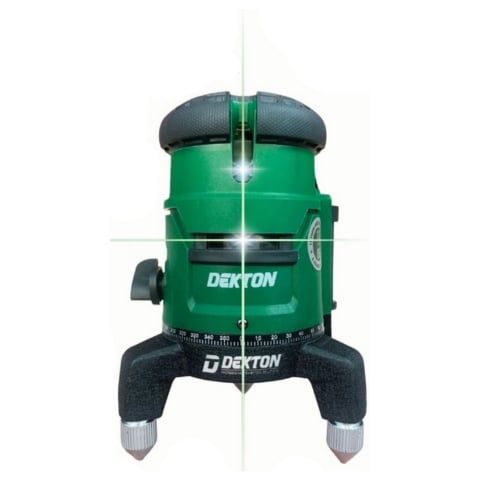 Máy cân bằng laser Dekton DK-LS0501 Sử dụng 5 tia xanh bao gồm 1 tia ngang, 1 tia dọi tâm và 4 tia đứng