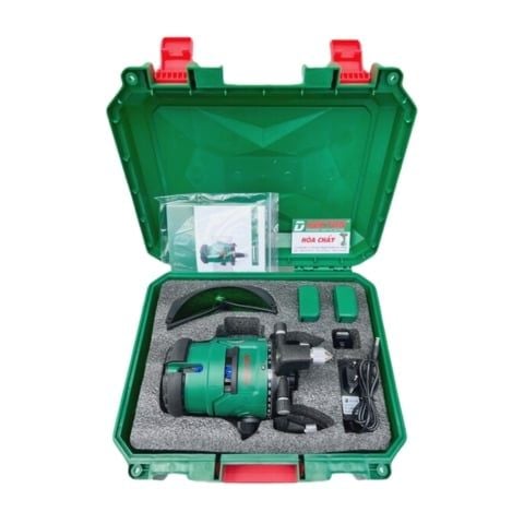 Máy cân bằng laser Dekton DK-LS0501 Sử dụng 5 tia xanh bao gồm 1 tia ngang, 1 tia dọi tâm và 4 tia đứng