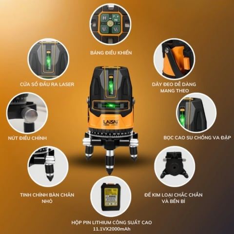 Máy cân bằng laser 5 tia xanh Laisai LSG6860D tự động cân bằng tia sáng chỉ trong 5 giây và độ chính xác ±1mm/10m