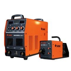 Máy hàn mig Jasic MIG 350 J1601 Có chế độ tự động bù áp khi điện áp vào biến đổi, tự ngắt khi quá dòng, quá nhiệt.