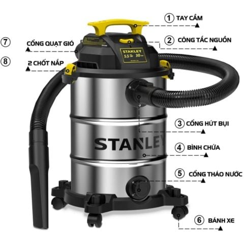 Máy hút bụi công nghiệp Stanley SL19417-8A Ba chức năng hút khô, ướt và thổi công suất tối đa 4000W (5.5HP)
