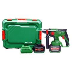 Máy khoan bê tông pin Akuza 2-2601BL bao gồm hộp nhựa, 2Pin(15Cell), sạc. Ba chức năng, khoan, búa, đục