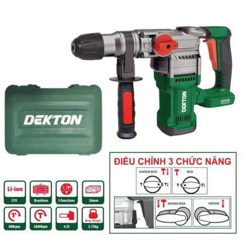 Máy khoan đục ba chức năng Dekton M21-RH2603AVT lực đập 4.5J mạnh mẽ, đục phá bê tông dày